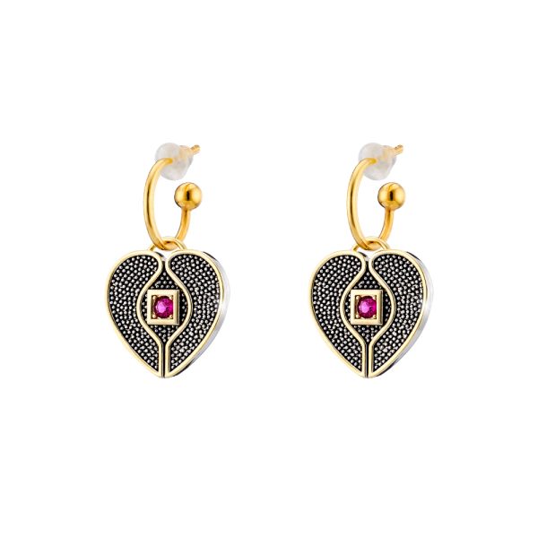 Natrix Valentine's metal gold-plated heart and zircon earrings