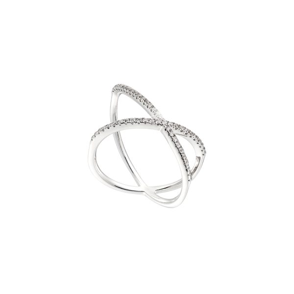 Jazzy silver asymmetric ring with white zircons