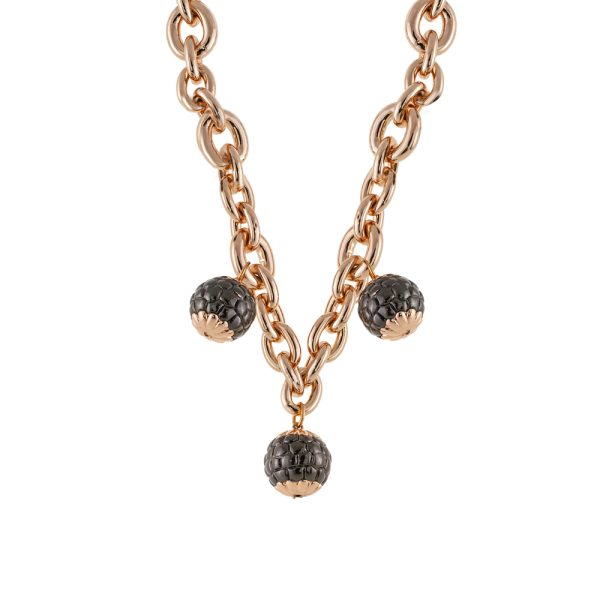 Snake necklace metallic rose gold with three two-tone elements