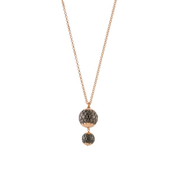Snake necklace metallic rose gold long with two two-tone elements