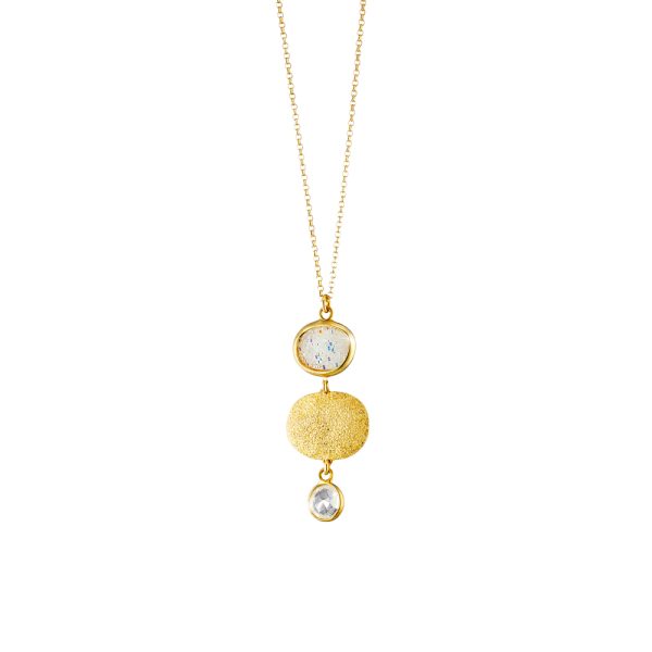Sunset silver gold plated necklace with white crystal nuggets 1.2 cm