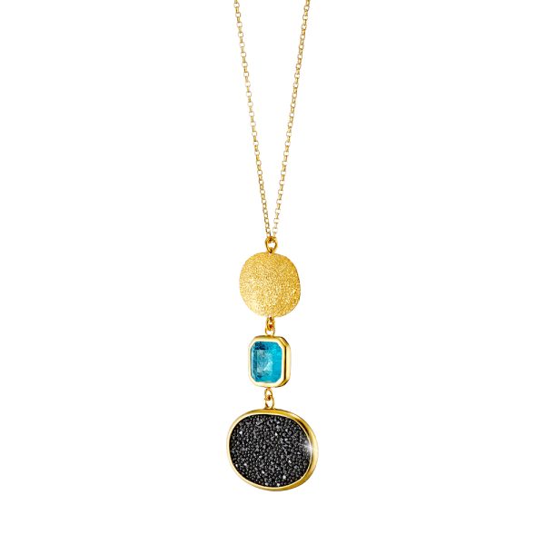 Sunset Bis silver gold plated necklace with crystal nuggets 2.6 cm and aqua crystal