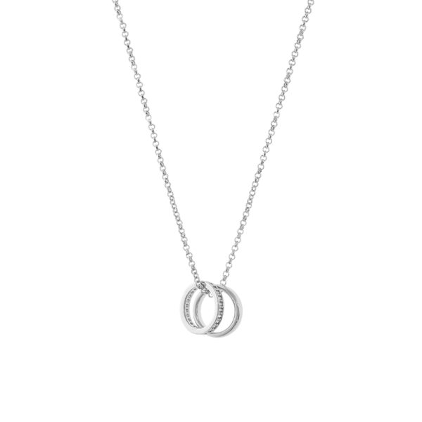 Atelier metallic silver necklace with rings and white zircons