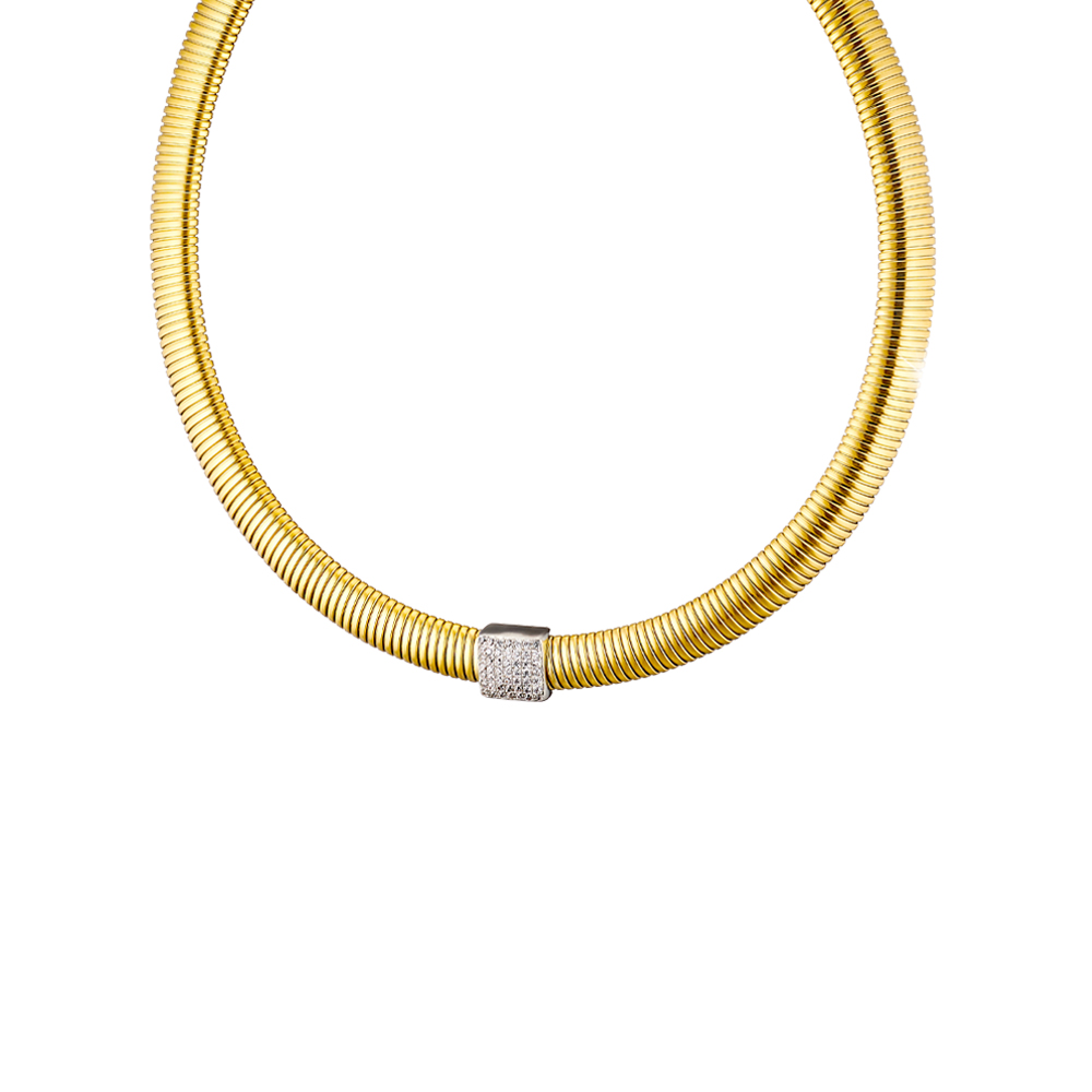 Extravaganza steel gold-plated rubber necklace with white