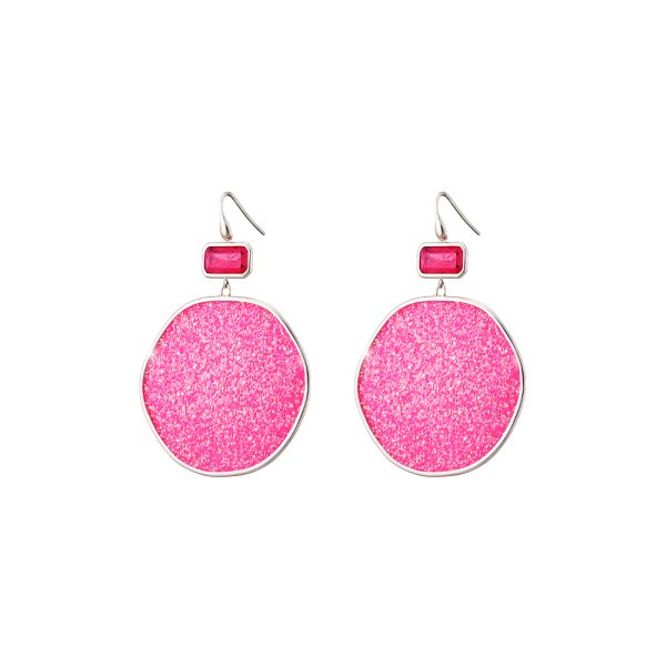 Sunset Bis silver earrings with pink crystal nuggets 4.2 cm