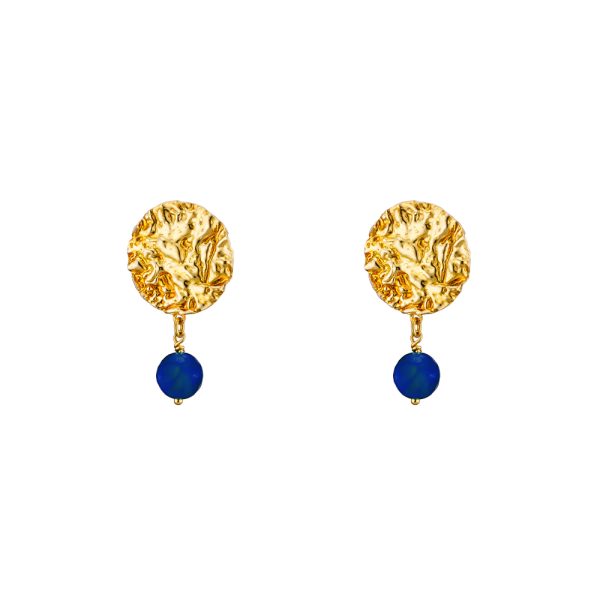 Earth silver gold plated earrings with round element and blue stone