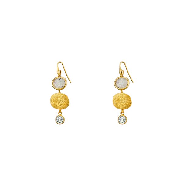Sunset silver gold plated earrings with white crystal nuggets 1.2 cm