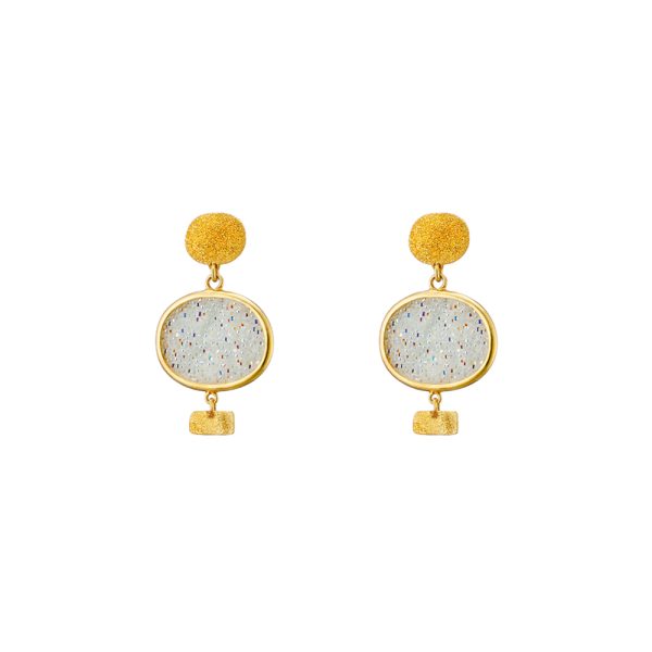 Sunset silver gold plated earrings with white crystal nuggets 2 cm
