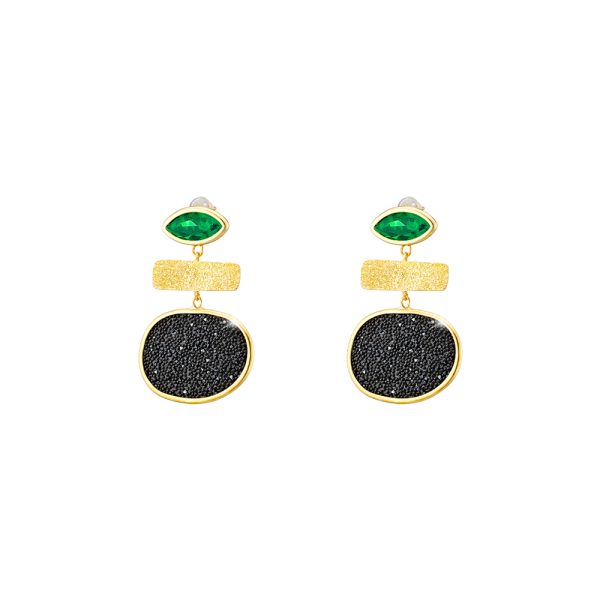 Sunset Bis silver gold plated earrings with crystal nuggets 2.6 cm and green crystal