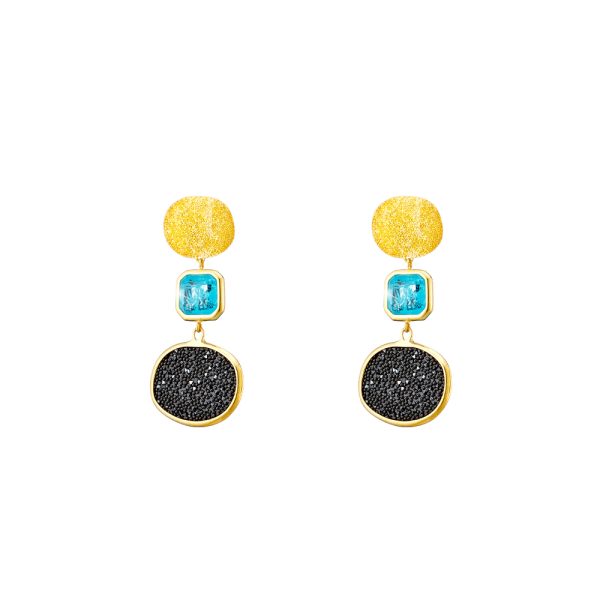 Sunset Bis silver gold plated earrings with 2 cm crystal nuggets and aqua crystal