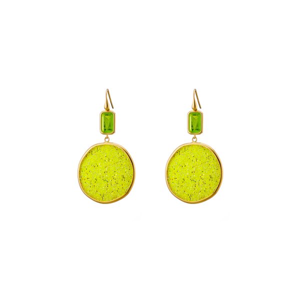 Sunset Bis silver plated earrings with lime crystal nuggets 3.2 cm