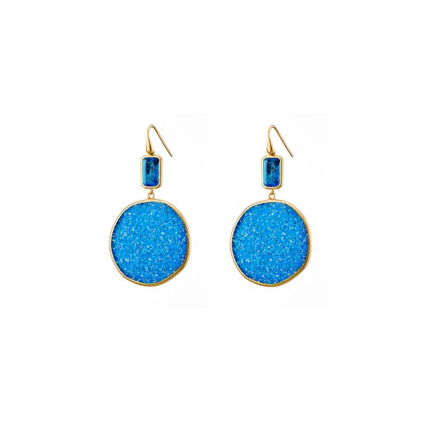 Sunset Bis silver gold plated earrings with blue crystal nuggets 3.2 cm