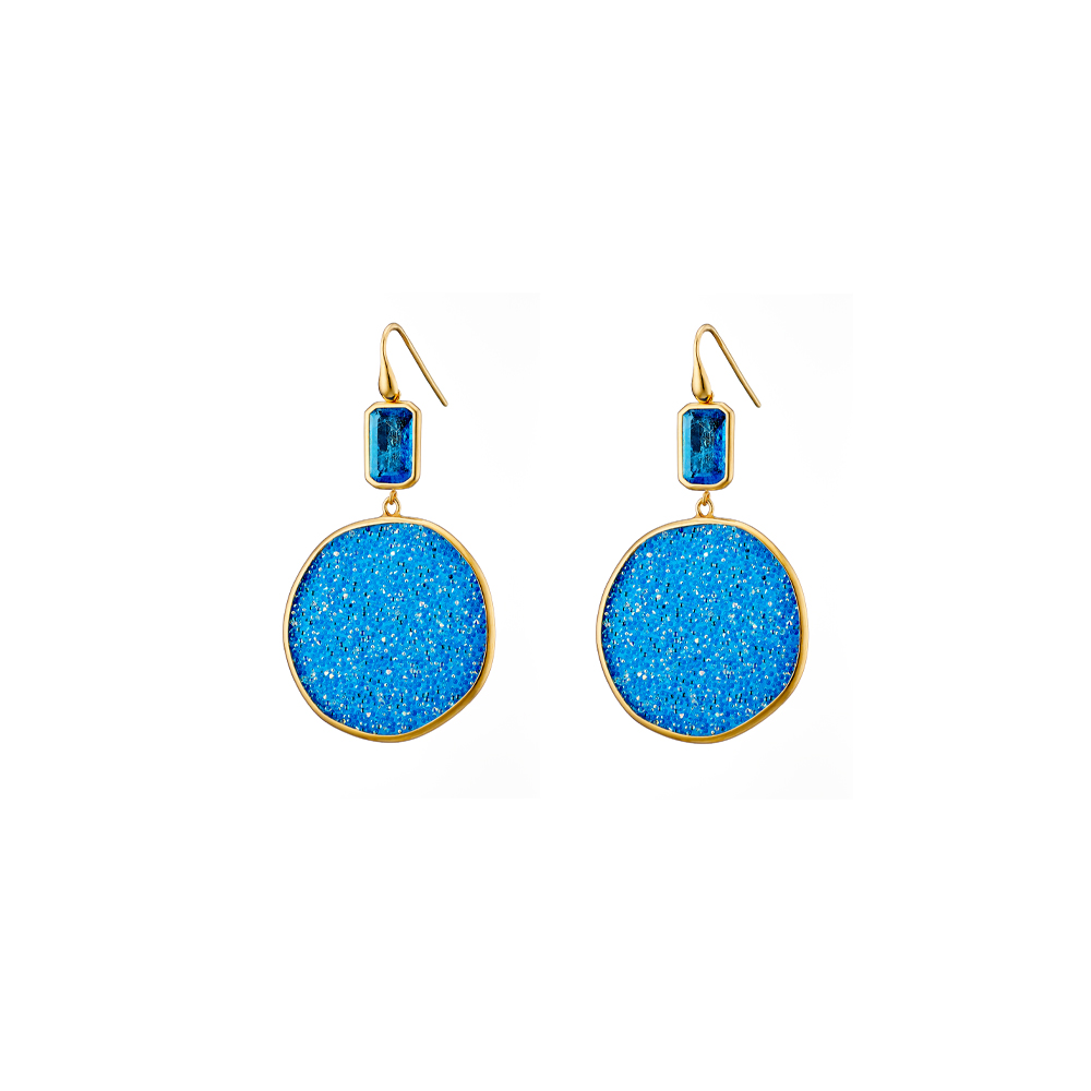 Sunset Bis silver gold plated earrings with blue crystal nuggets 3.2 cm