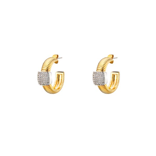 Extravaganza steel gold-plated hoop earrings with white zircons