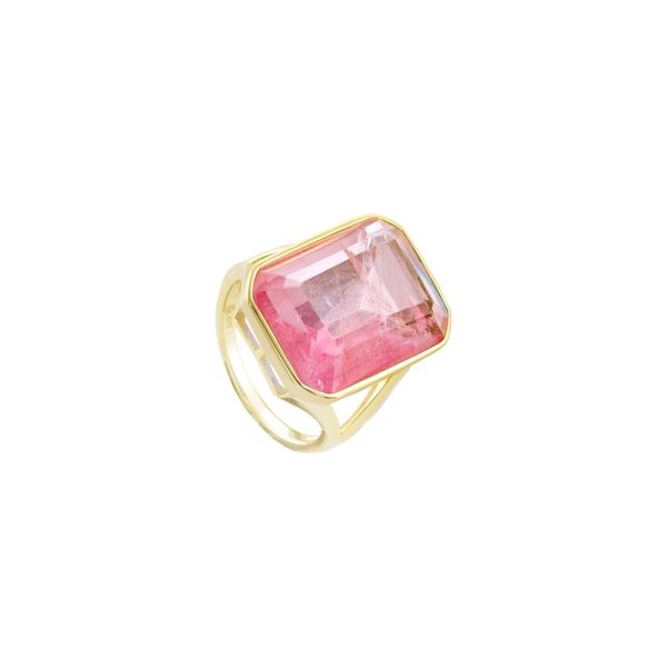 Δαχτυλίδι Sirene ασημένιο επίχρυσο με ροζ κρύσταλλο