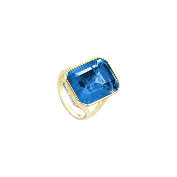 Δαχτυλίδι Sirene ασημένιο επίχρυσο με μπλε κρύσταλλο