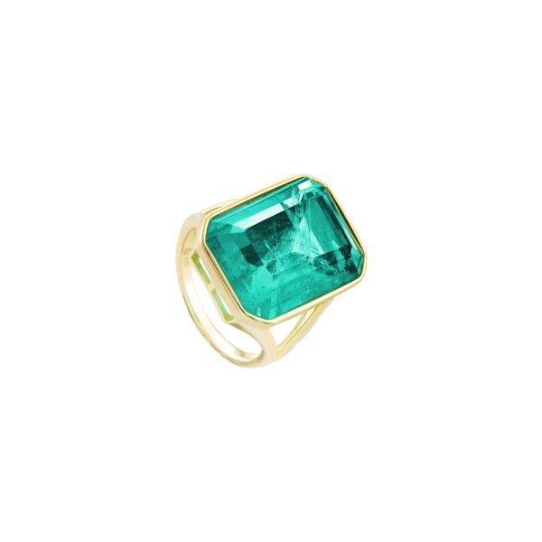 Sirene silver gold plated ring with green crystal