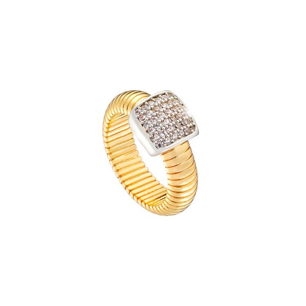 Extravaganza steel gold-plated ring with white zircons