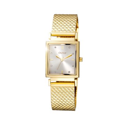 Influence watch with gold-plated steel mesh band and silver dial