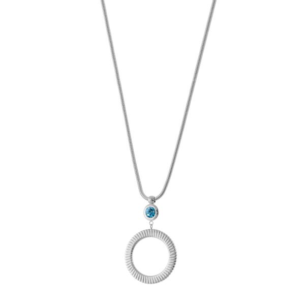 Extravaganza steel long necklace with aqua crystal and link