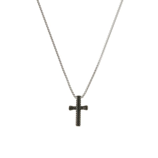 Men's steel necklace with black cross