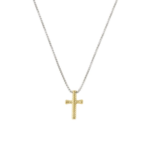 Men's steel necklace with gold-plated cross