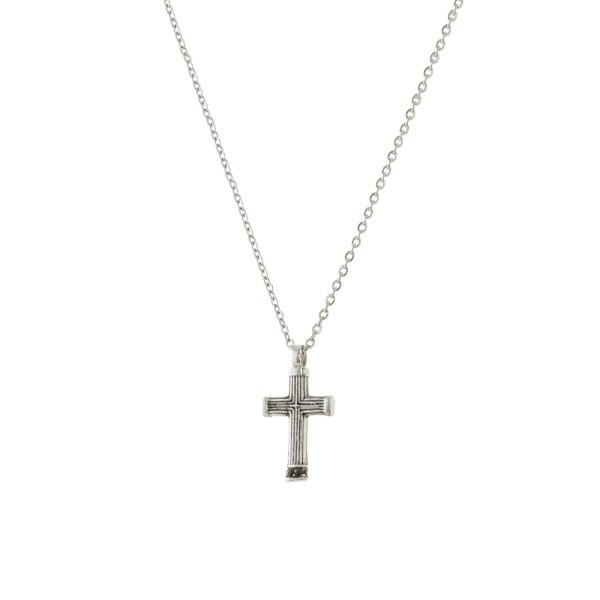 Men's steel necklace with cross and black zircons