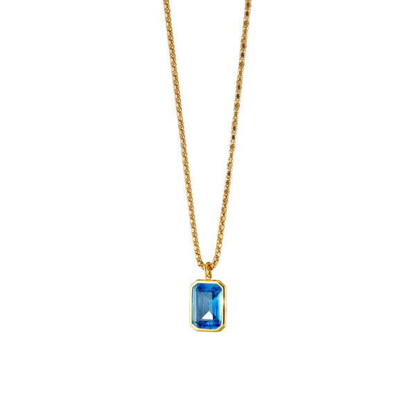 Sirene silver gold plated long chain necklace with blue crystal