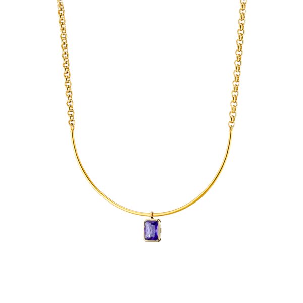 Urban necklace gold-plated metal fixed with violet zircon