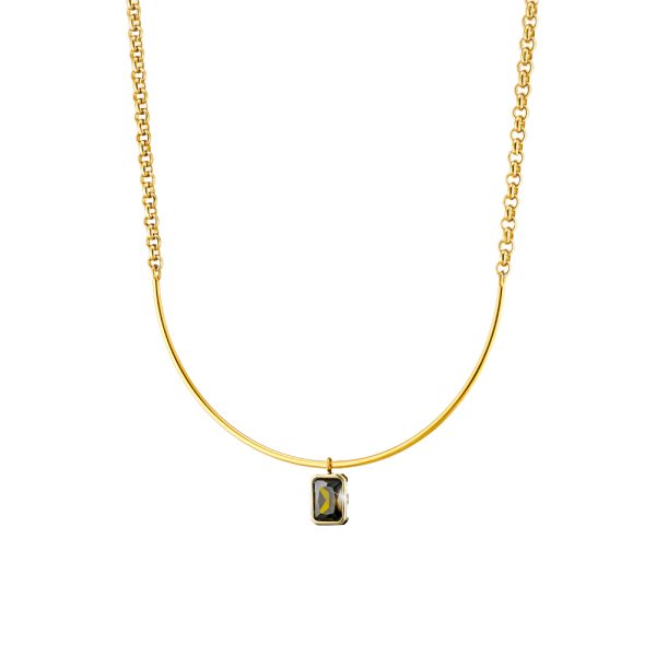 Urban necklace gold-plated metal fixed with green zircon
