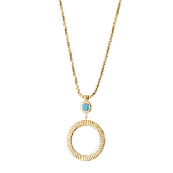 Extravaganza steel gold-plated long necklace with turquoise stone and link