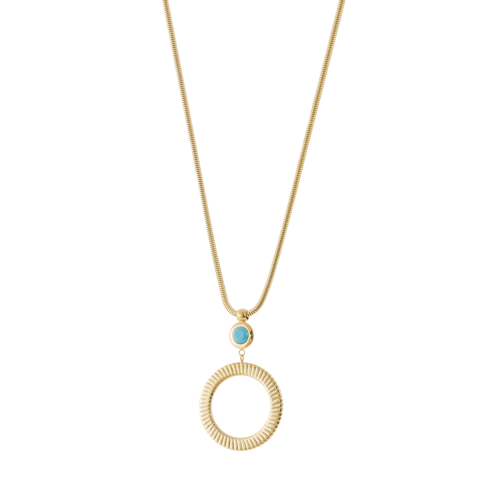 Extravaganza steel gold-plated long necklace with turquoise stone and link
