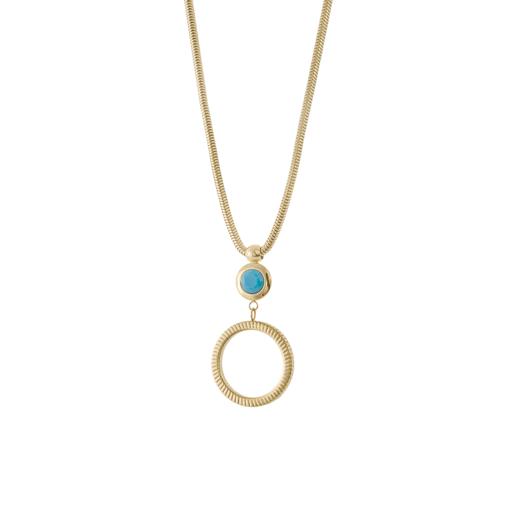 Extravaganza steel gold plated necklace with turquoise stone and link