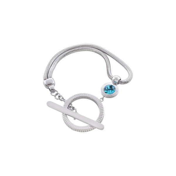 Extravaganza steel double bracelet with aqua crystal and link