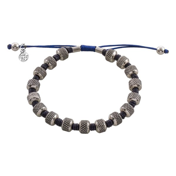 Men's steel macrame bracelet with elements and blue cord