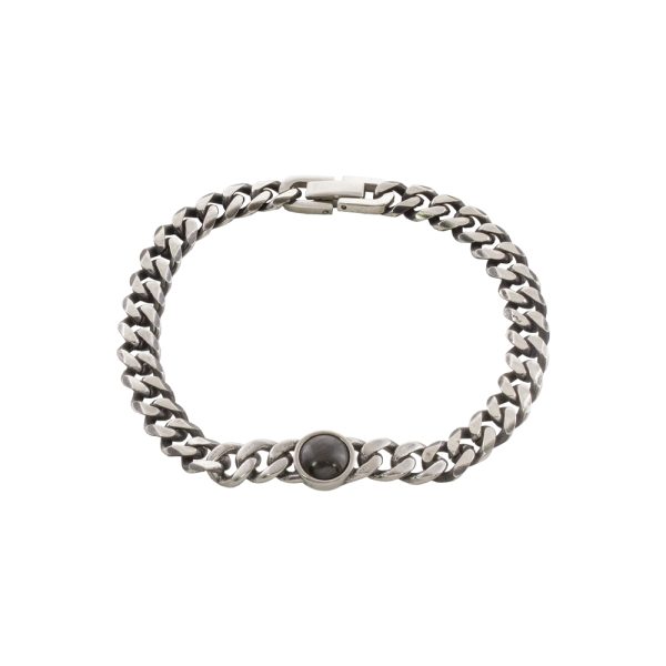 Men's steel bracelet with black stone