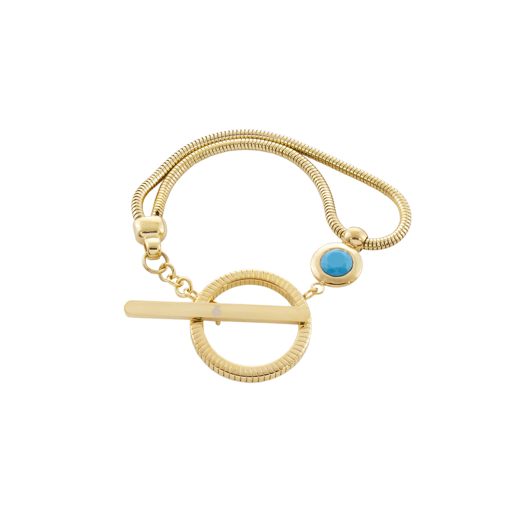 Extravaganza steel gold-plated double bracelet with turquoise stone and link
