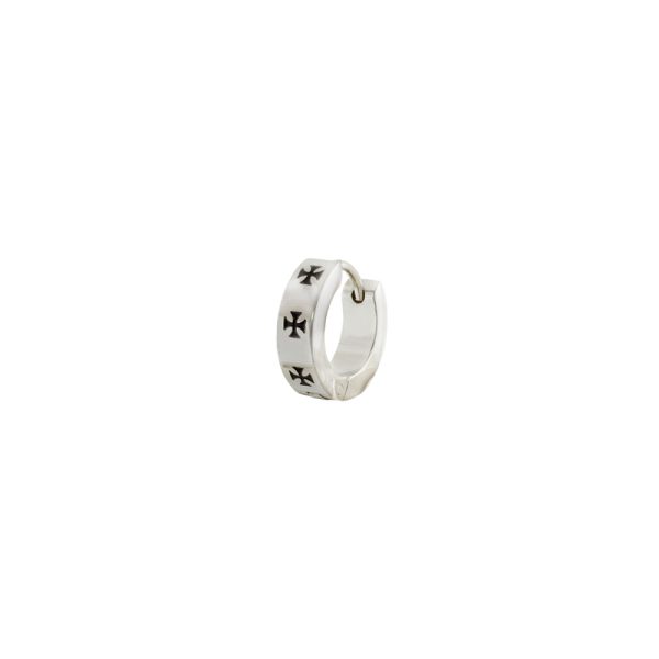 Men's steel single hoop earring with crosses