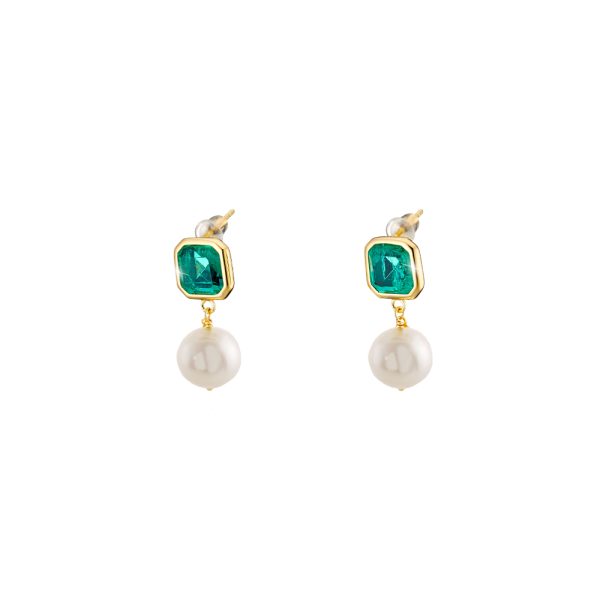 Rock Candy silver gold plated earrings with pearl and green crystal