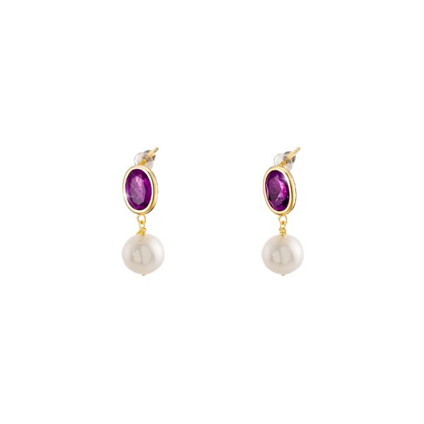 Rock Candy silver gold plated earrings with pearl and purple crystal
