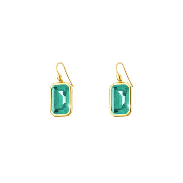 Sirene silver gold plated earrings with green crystal
