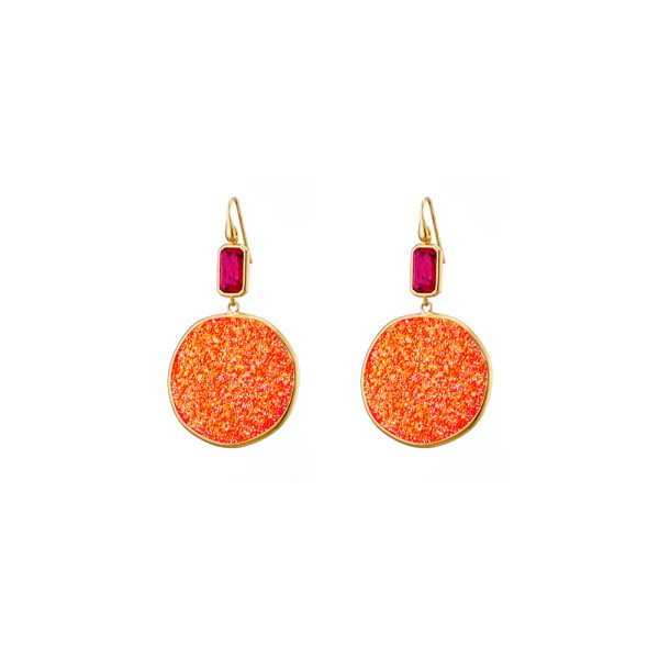 Sunset Bis silver gold plated earrings with orange crystal nuggets 3.2 cm