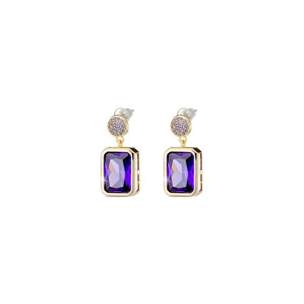 Urban metal gold-plated earrings with elements and violet zircons