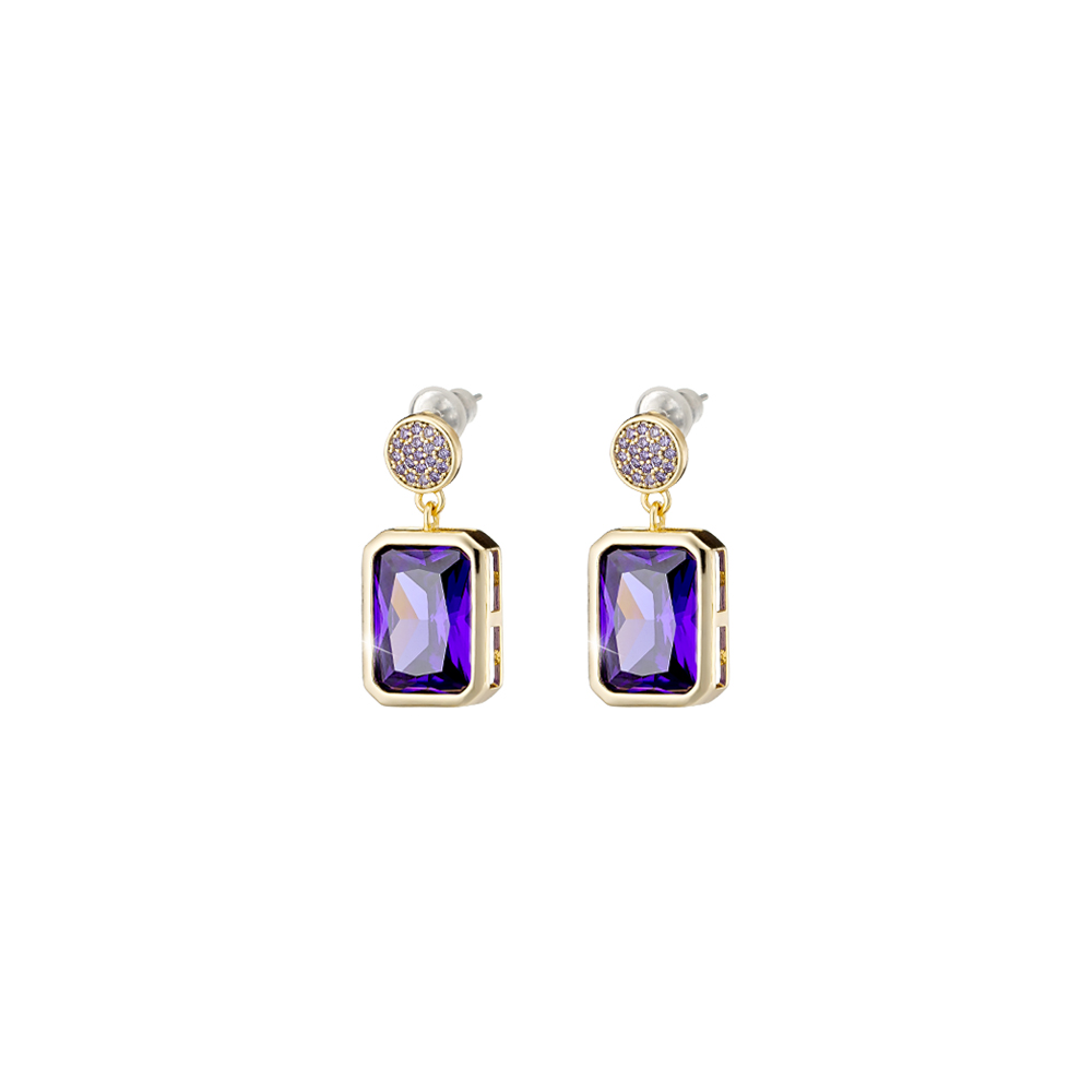 Urban metal gold-plated earrings with elements and violet zircons