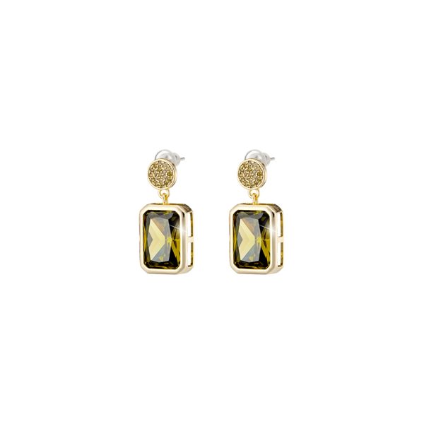 Urban metal gold-plated earrings with elements and green zircons