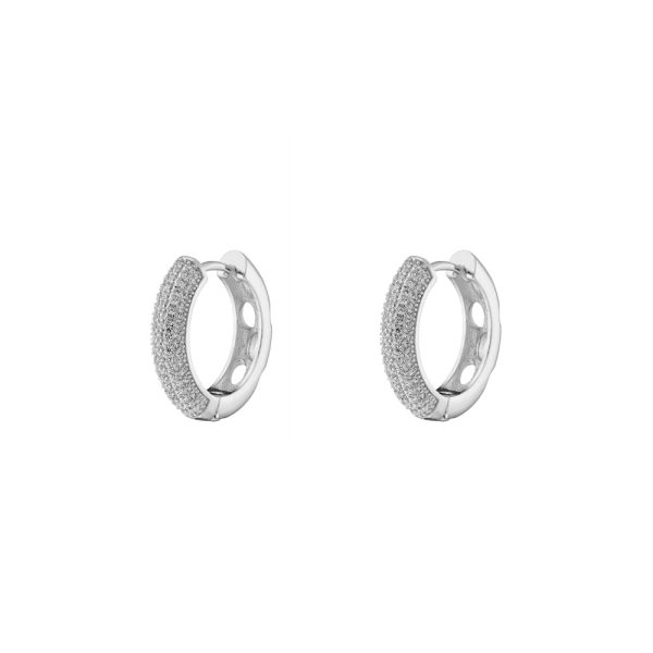 Atelier earrings metallic silver hoops with white zircons