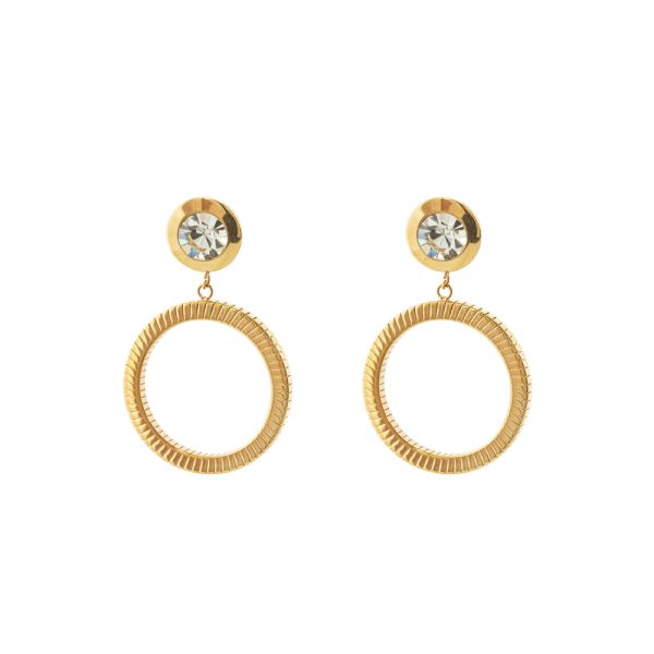 Extravaganza steel gold plated earrings with white crystal and hoop