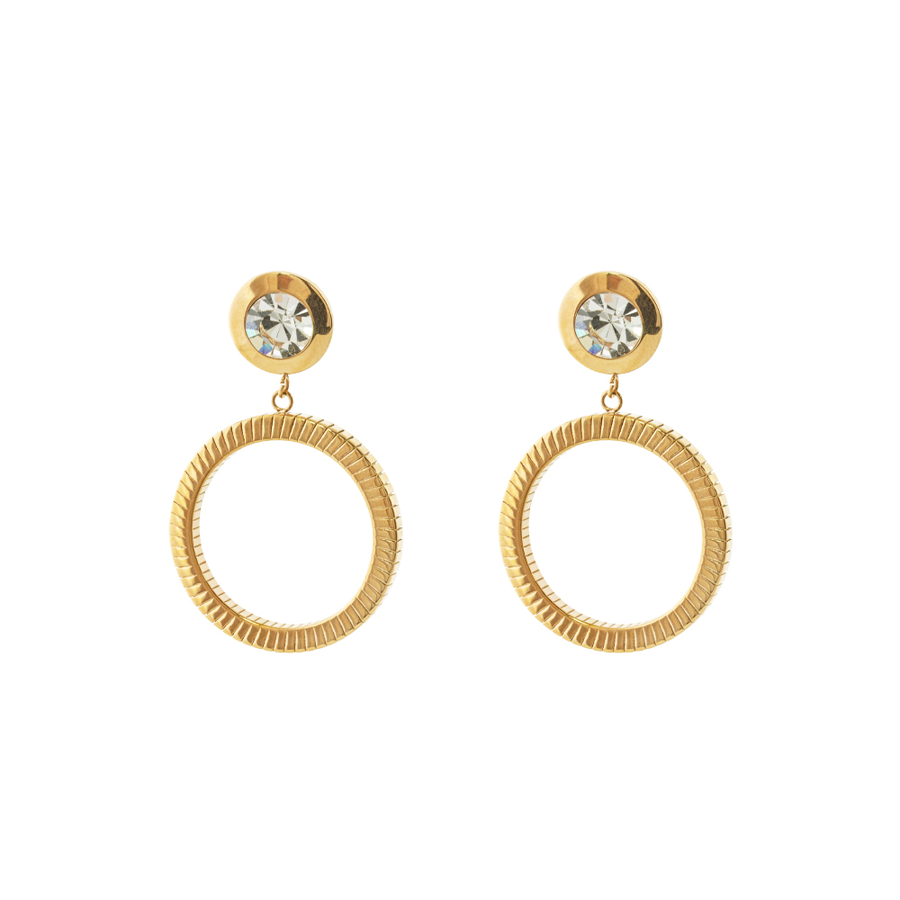 Extravaganza steel gold plated earrings with white crystal and hoop