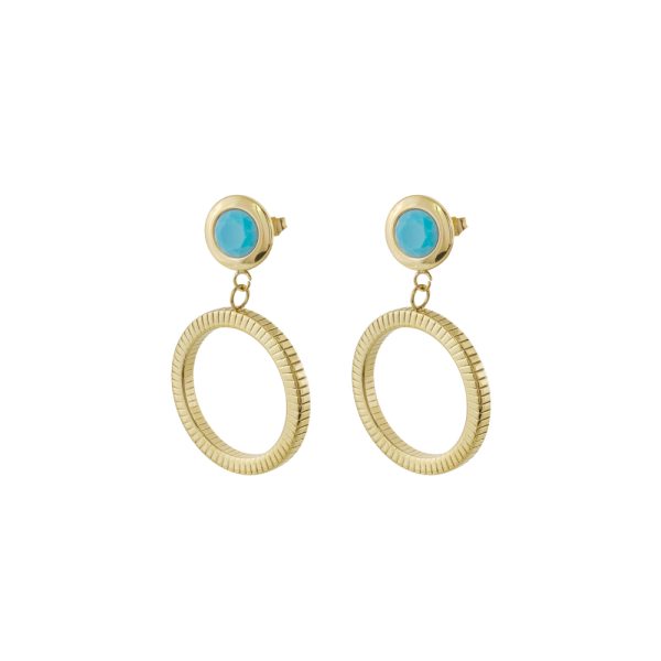 Extravaganza steel gold plated earrings with turquoise stone and hoop