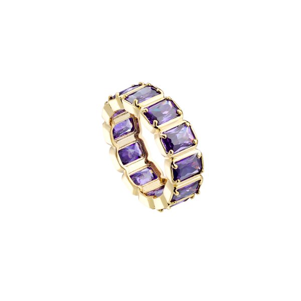 Urban metal gold-plated ring with violet zircon